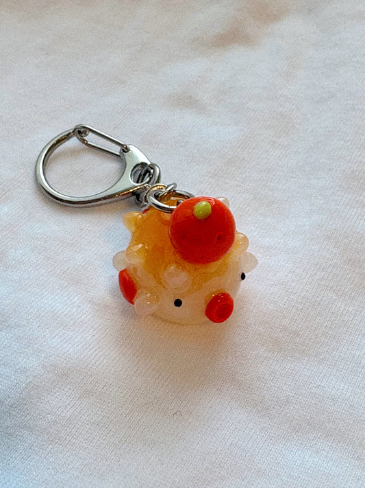 Orange Pufferfish Clay Keychain
