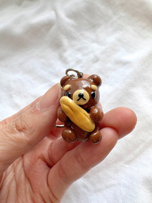 Bear & Baguette Clay Keychain