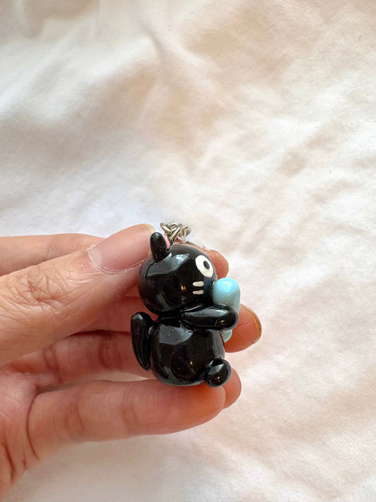 Black Cat & Fish Clay Keychain