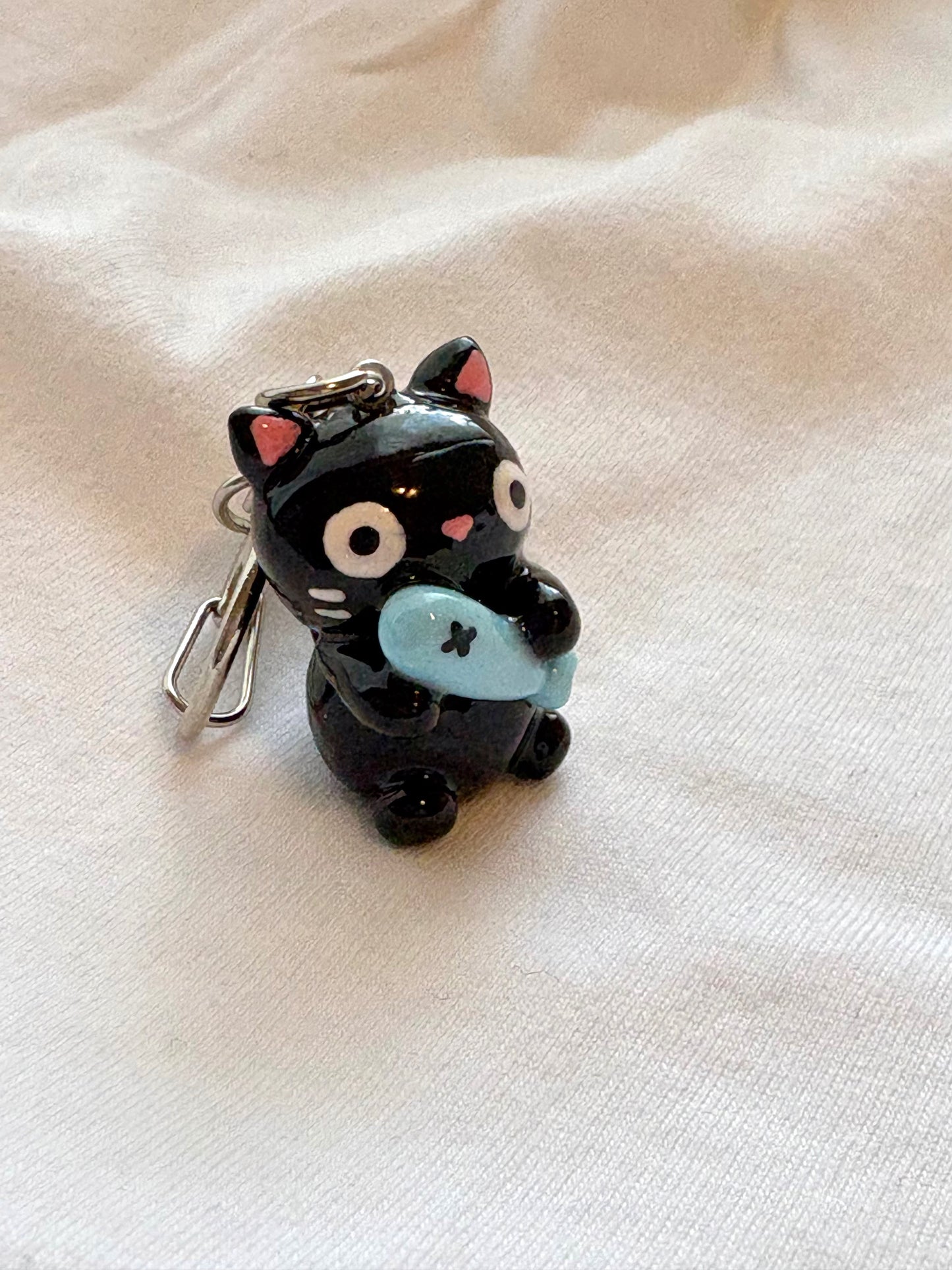 Black Cat & Fish Clay Keychain