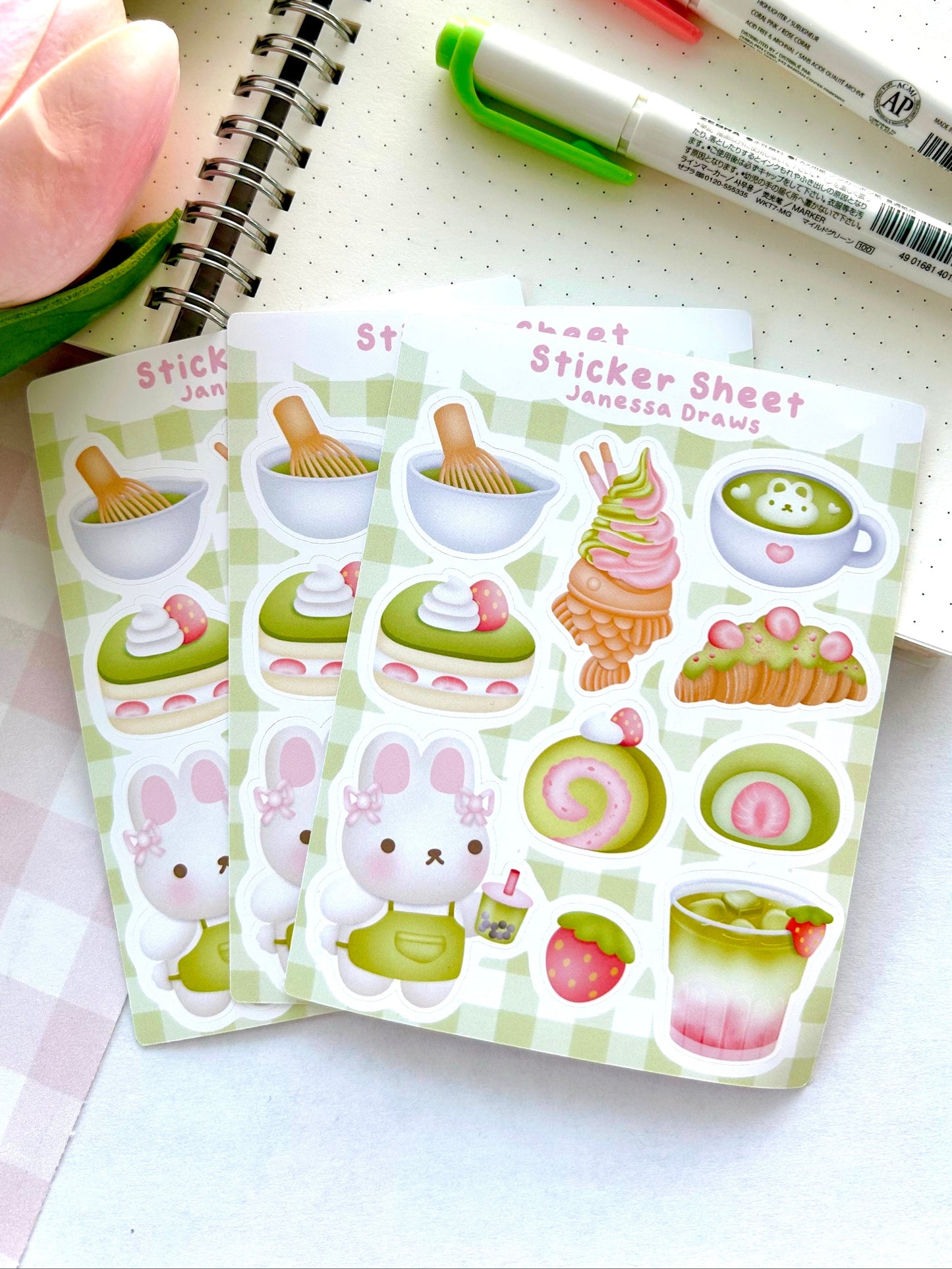 Strawberry Matcha Sticker Sheet