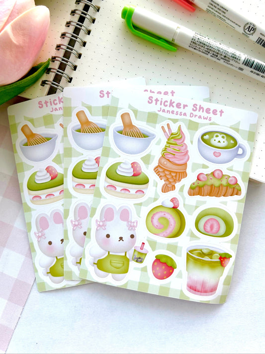 Strawberry Matcha Sticker Sheet