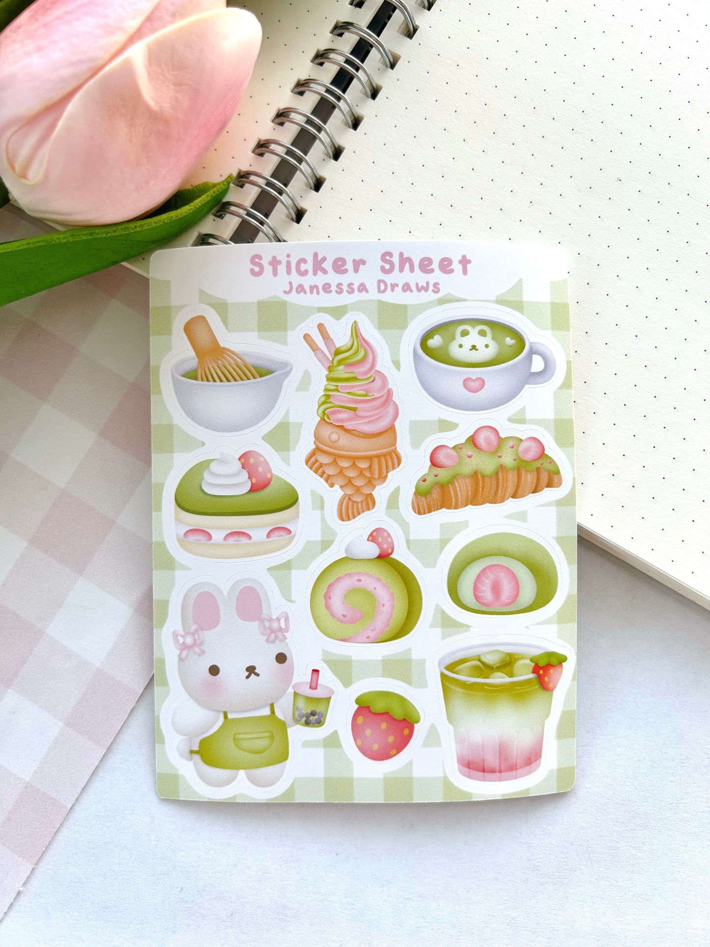 Strawberry Matcha Sticker Sheet