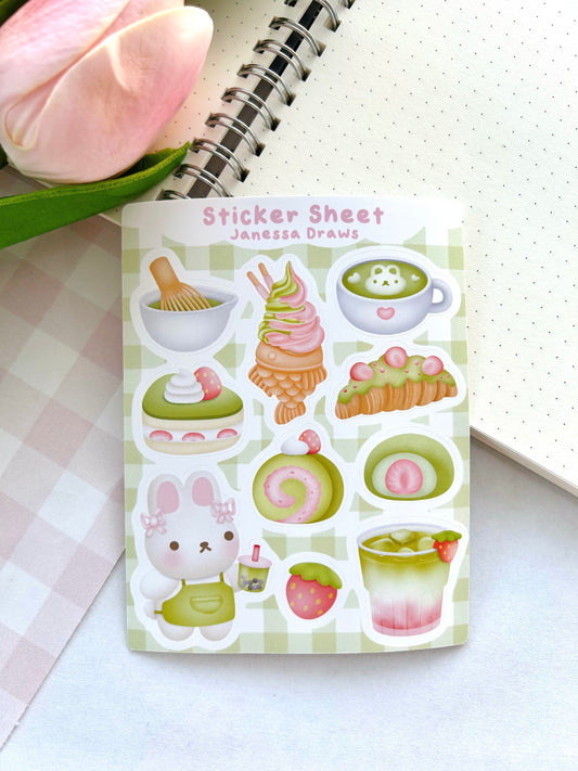 Strawberry Matcha Sticker Sheet