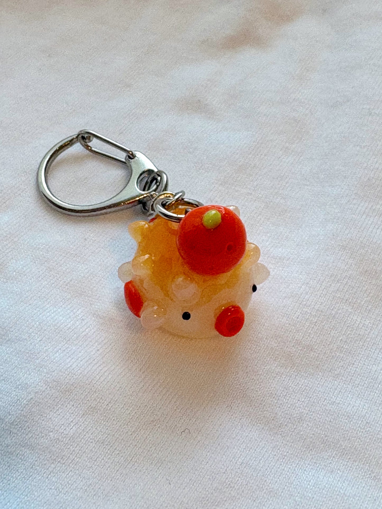 Orange Pufferfish Clay Keychain