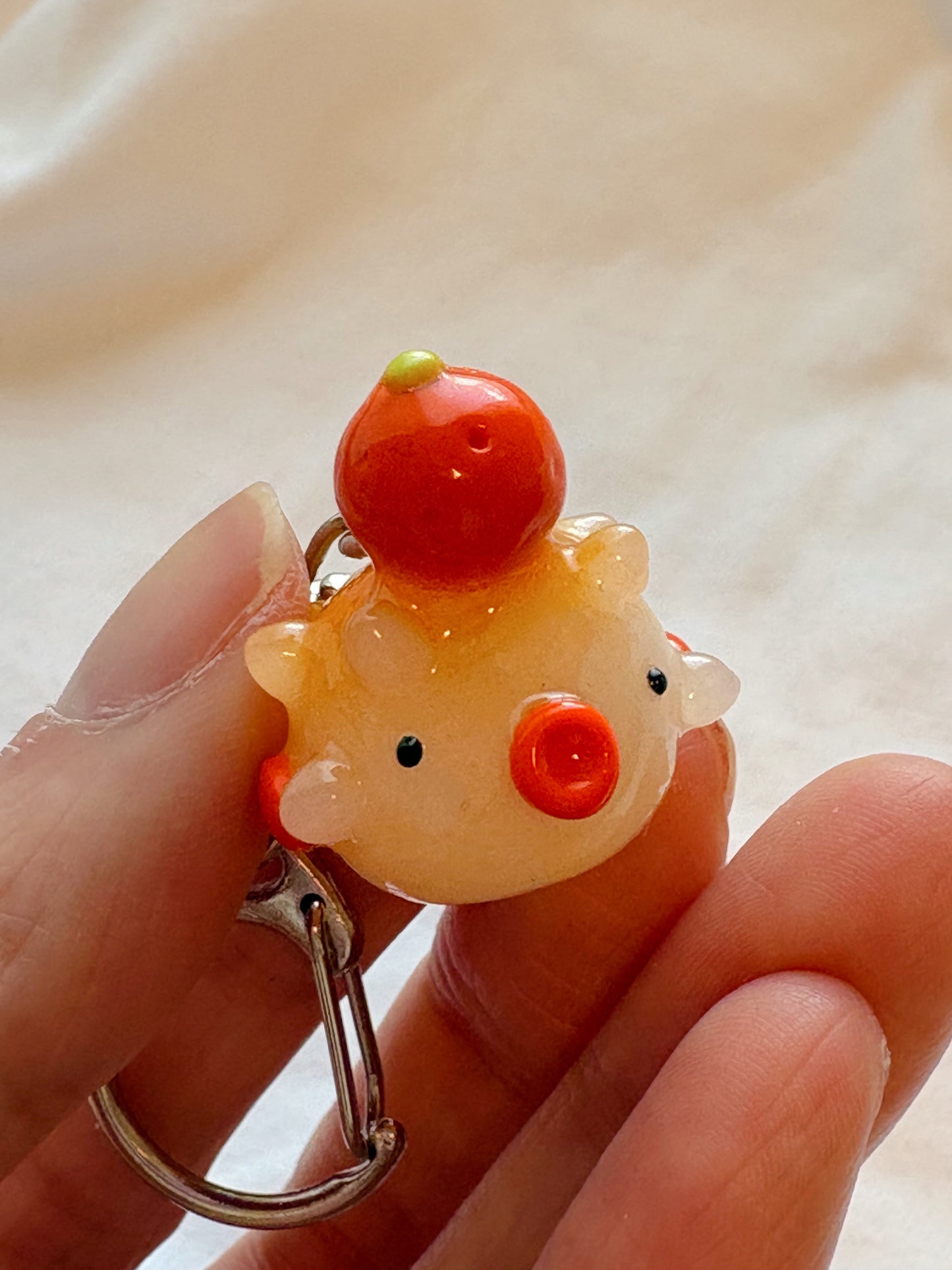 Orange Pufferfish Clay Keychain