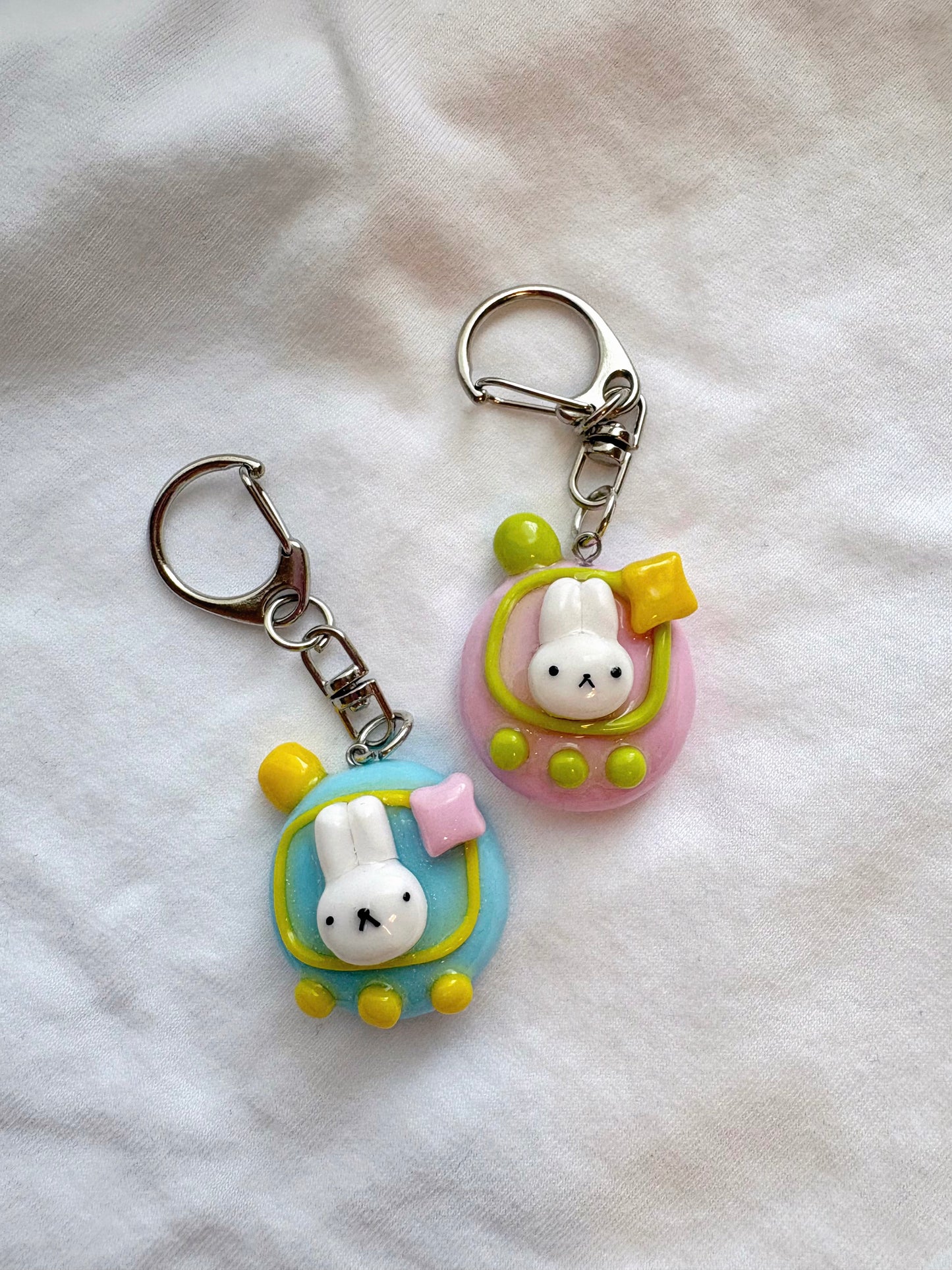 Bunny Tamagotchi Clay Keychain