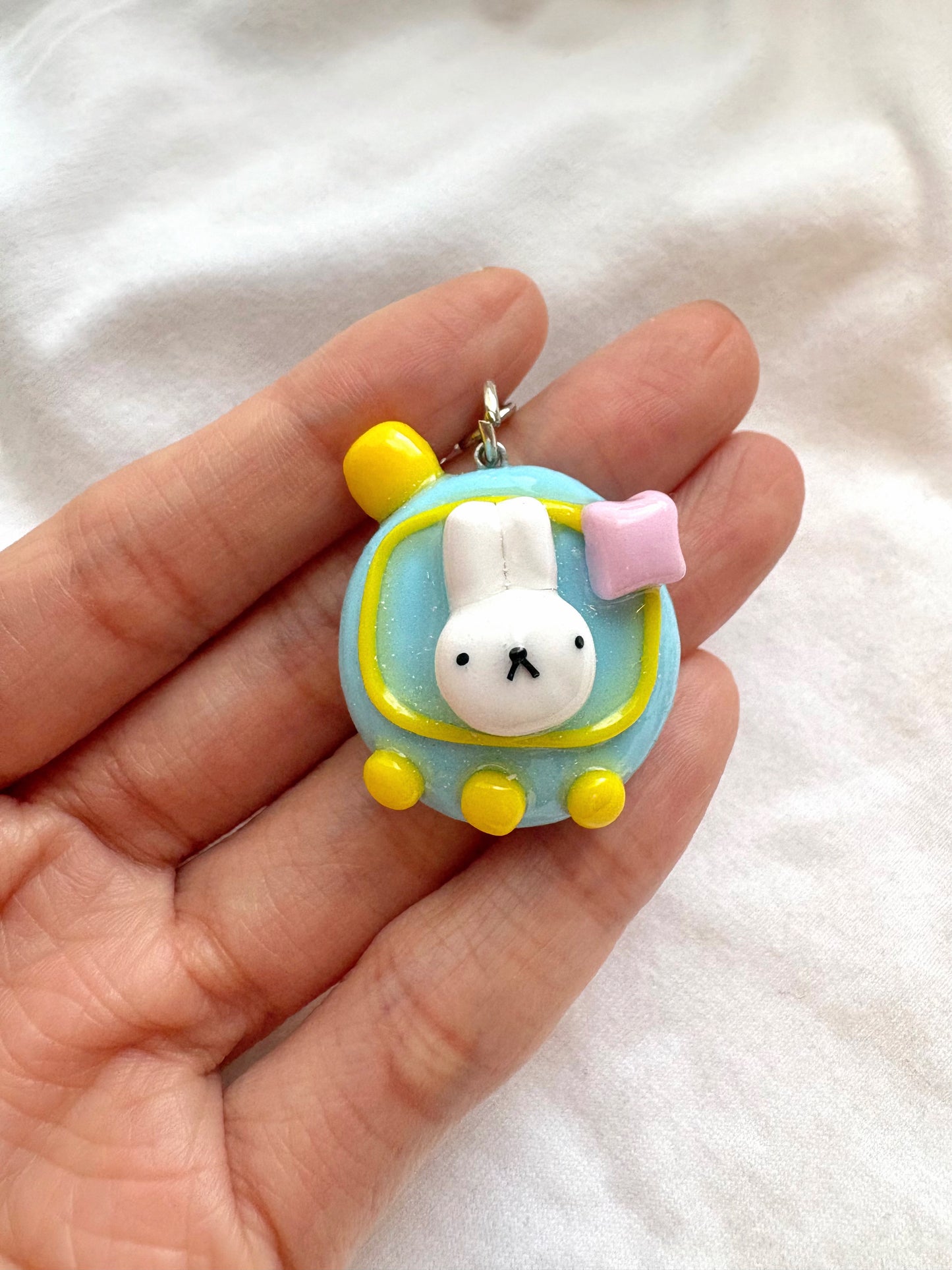 Bunny Tamagotchi Clay Keychain