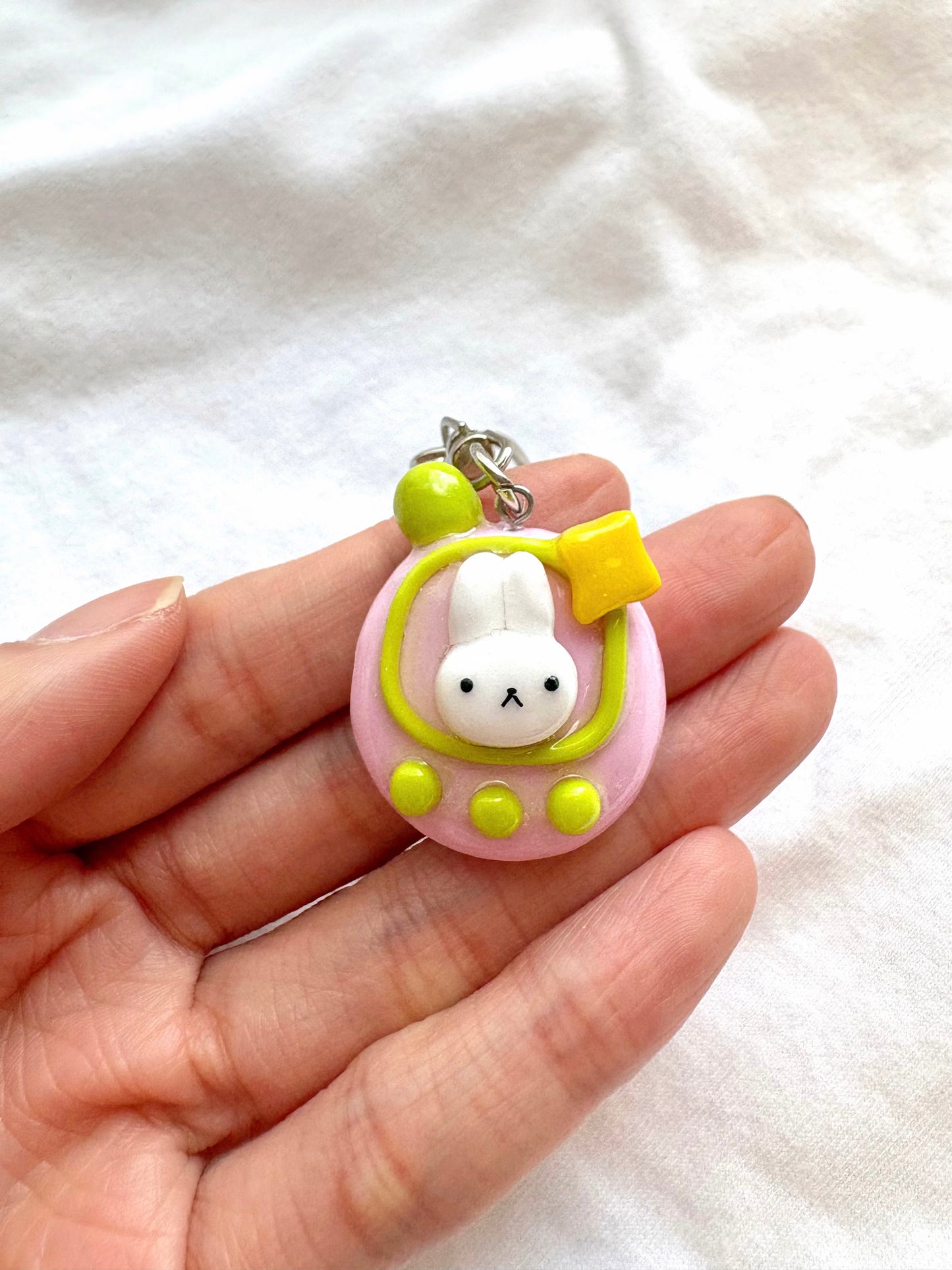 Bunny Tamagotchi Clay Keychain