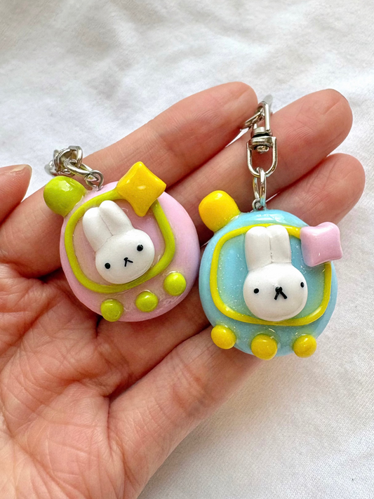 Bunny Tamagotchi Clay Keychain